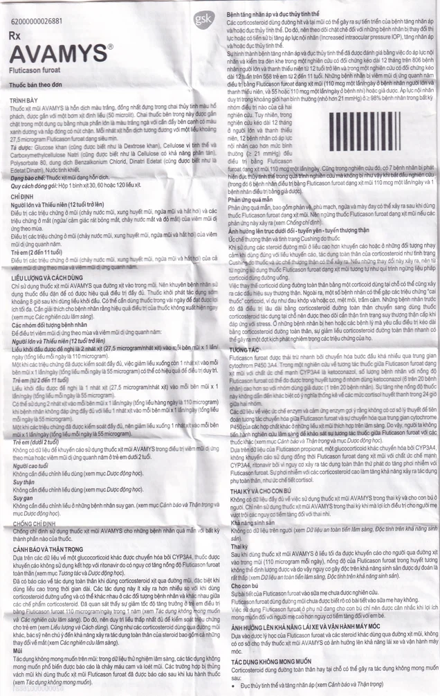 Thuốc xịt mũi Avamys 27.5mcg điều trị xung huyết mũi, ngứa mũi (60 liều xịt)