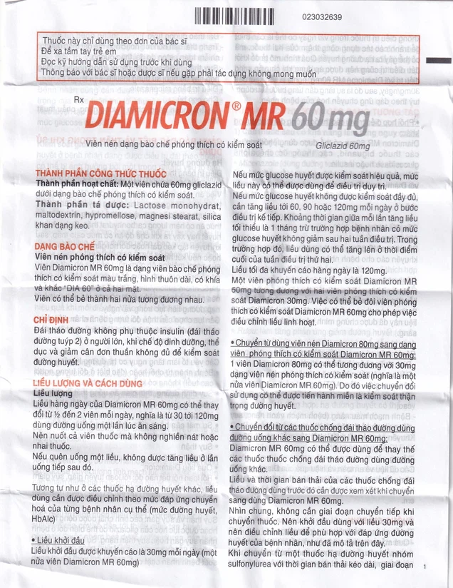 Thuốc Diamicron MR 60mg LES hỗ trợ điều trị tiểu đường type 2 (2 vỉ x 15 viên)