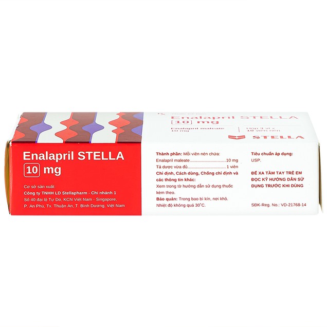 Thuốc Enalapril Stella 10mg điều trị tăng huyết áp, suy tim (3 vỉ x 10 viên)