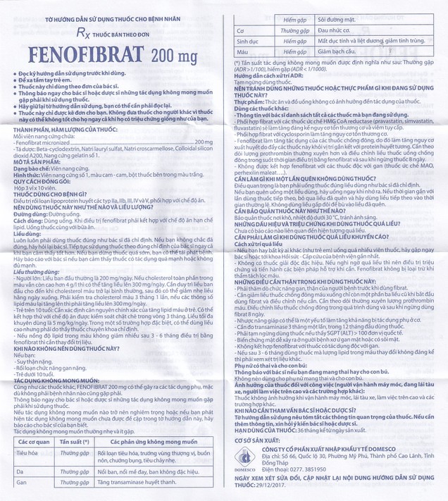Thuốc Fenofibrate 200mg Domesco điều trị rối loạn lipoprotein huyết (30 viên)