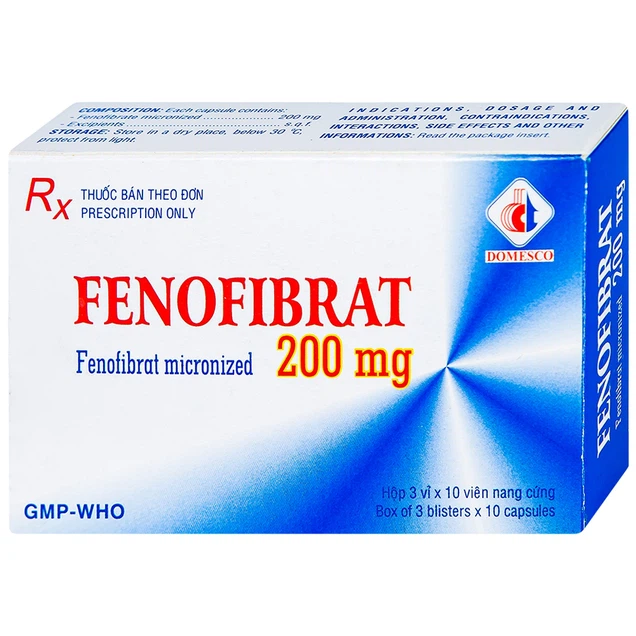 Thuốc Fenofibrate 200mg Domesco điều trị rối loạn lipoprotein huyết (30 viên)
