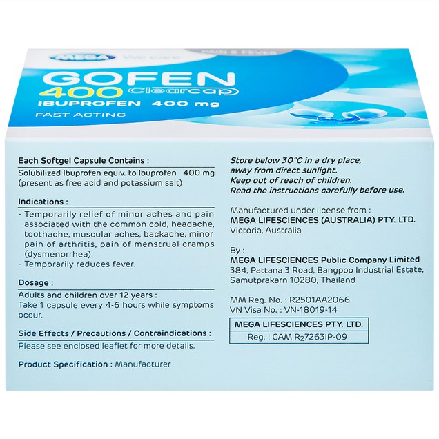 Thuốc Gofen 400mg MEGA We care hỗ trợ giảm đau, hạ sốt (5 vỉ x 10 viên)
