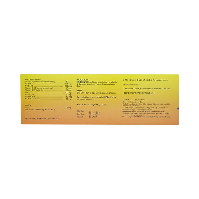 Thuốc Surbex-Z Abbott bổ sung vitamin nhóm B, vitamin C và kẽm (100 viên)