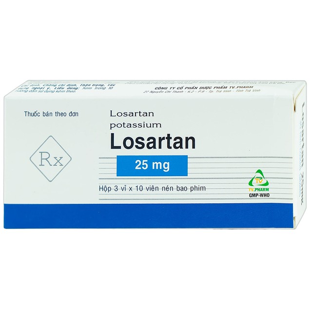 Thuốc Losartan 25mg TV.Pharm hỗ trợ điều trị tăng huyết áp (3 vỉ x 10 viên)