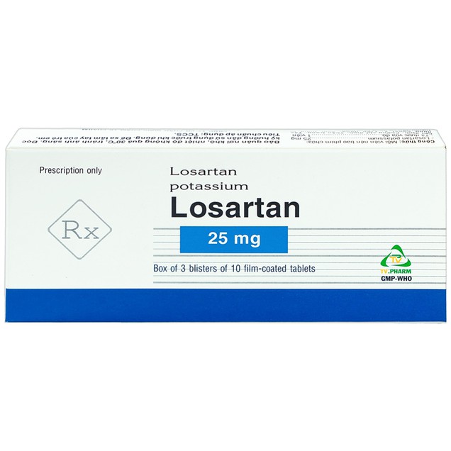 Thuốc Losartan 25mg TV.Pharm hỗ trợ điều trị tăng huyết áp (3 vỉ x 10 viên)