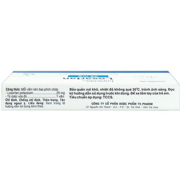 Thuốc Losartan 25mg TV.Pharm hỗ trợ điều trị tăng huyết áp (3 vỉ x 10 viên)