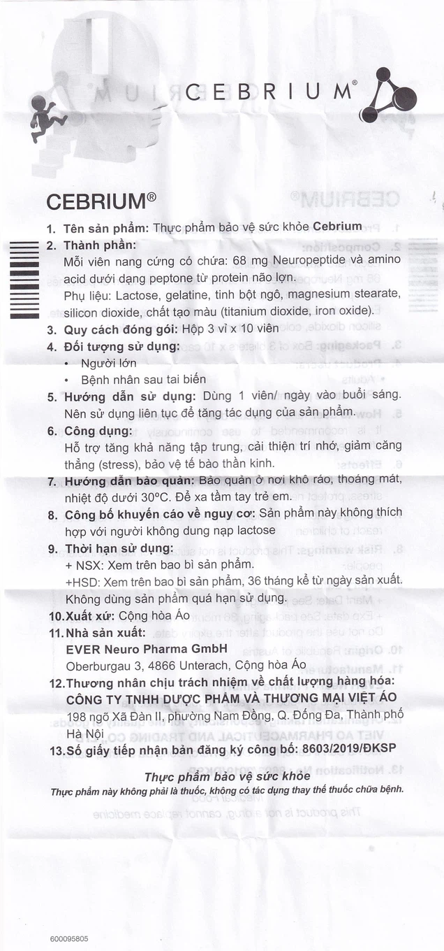 Viên uống Cebrium Ever Pharma hỗ trợ tăng khả năng tập trung, cải thiện trí nhớ (30 viên)