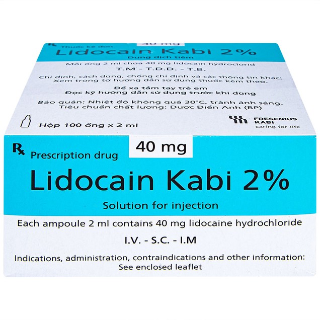 Thuốc tiêm Lidocain Kabi 2% Fresenius Kabi gây tê bề mặt (100 ống x 2ml)