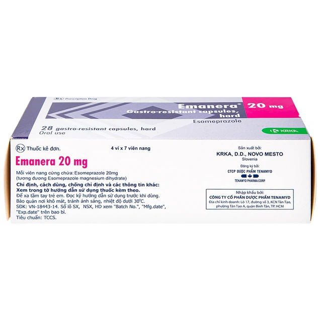 Thuốc Emanera 20mg KRKA điều trị trào ngược dạ dày và viêm loét dạ dày (28 viên)