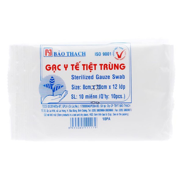 gạc tiệt trùng Bảo Thạch (8cm x 10cm x 12 lớp - 10 miếng)