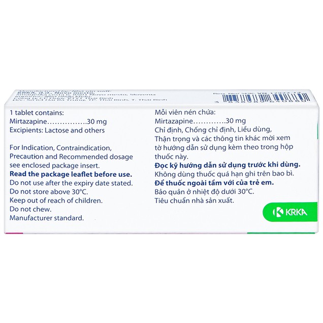 Thuốc Mirzaten 30mg KRKA chỉ định điều trị trầm cảm (3 vỉ x 10 viên)