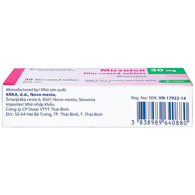 Thuốc Mirzaten 30mg KRKA chỉ định điều trị trầm cảm (3 vỉ x 10 viên)