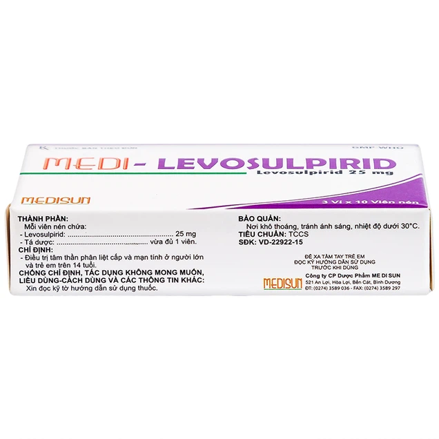 Thuốc Medi-Levosulpirid 25mg Medisun điều trị tâm thần phân liệt (3 vỉ x 10 viên)