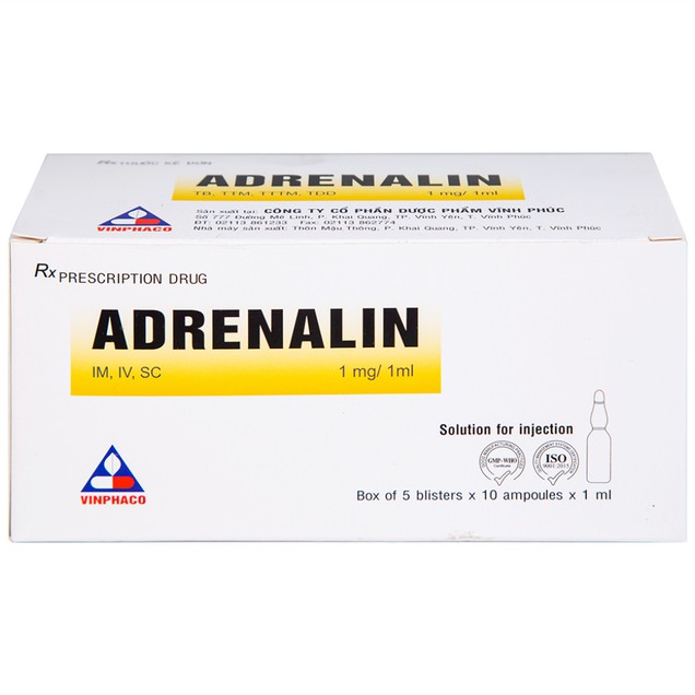 Thuốc Adrenalin 1mg/1ml Vinphaco điều trị sốc phản vệ (5 vỉ x 10 ống x 1ml)