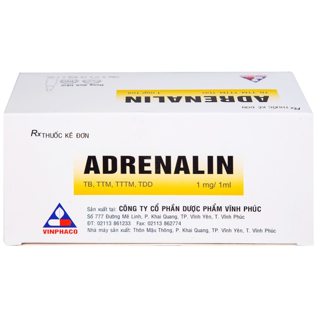 Thuốc Adrenalin 1mg/1ml Vinphaco điều trị sốc phản vệ (5 vỉ x 10 ống x 1ml)