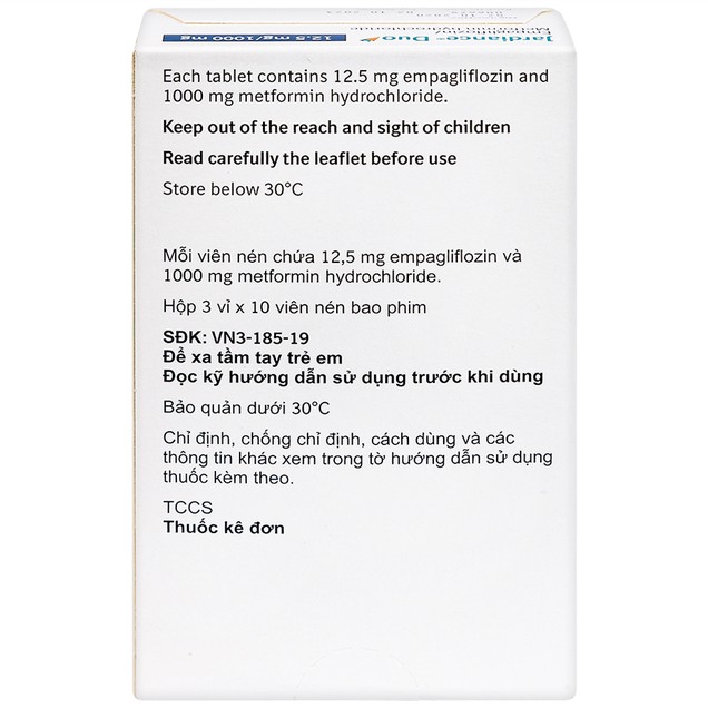 Thuốc Jardiance Duo 12.5mg/1000mg điều trị tiểu đường type 2 (3 vỉ x 10 viên)
