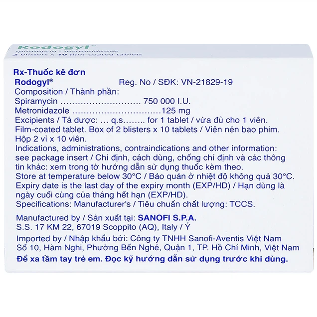Thuốc Rodogyl Sanofi điều trị nhiễm khuẩn khoang miệng (2 vỉ x 10 viên)