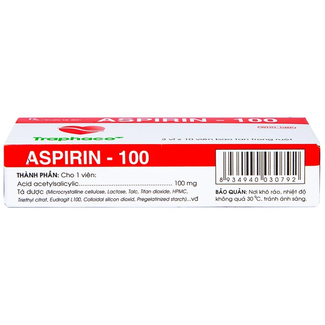 Thuốc Aspirin 100mg Traphaco điều trị dự phòng nhồi máu cơ tim (3 vỉ x 10 viên)