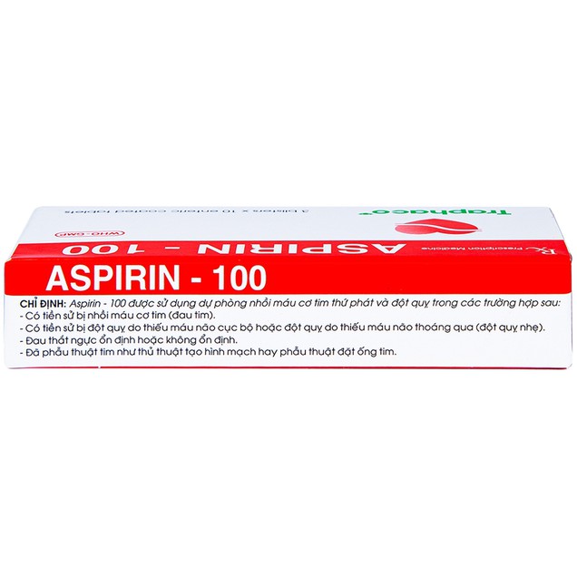 Thuốc Aspirin 100mg Traphaco điều trị dự phòng nhồi máu cơ tim (3 vỉ x 10 viên)