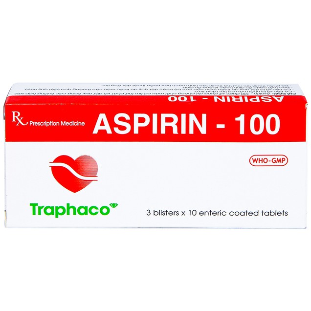 Thuốc Aspirin 100mg Traphaco điều trị dự phòng nhồi máu cơ tim (3 vỉ x 10 viên)