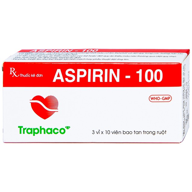 Thuốc Aspirin 100mg Traphaco điều trị dự phòng nhồi máu cơ tim (3 vỉ x 10 viên)