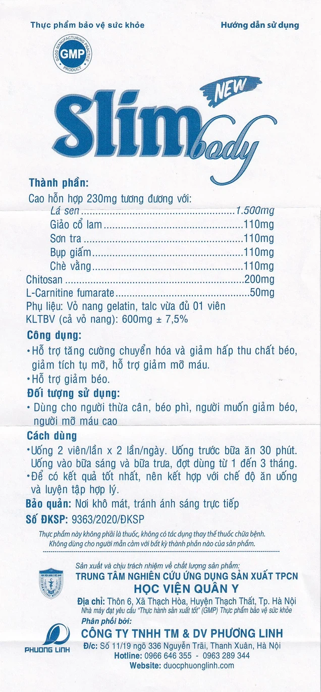 Viên uống Slim Body New HVQY giúp giảm béo, giảm mỡ máu (100 viên)