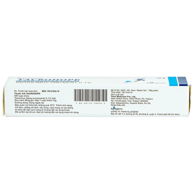 Thuốc mỡ Tacrohope Ointment 0.1% Allegen điều trị viêm da dị ứng (10g)