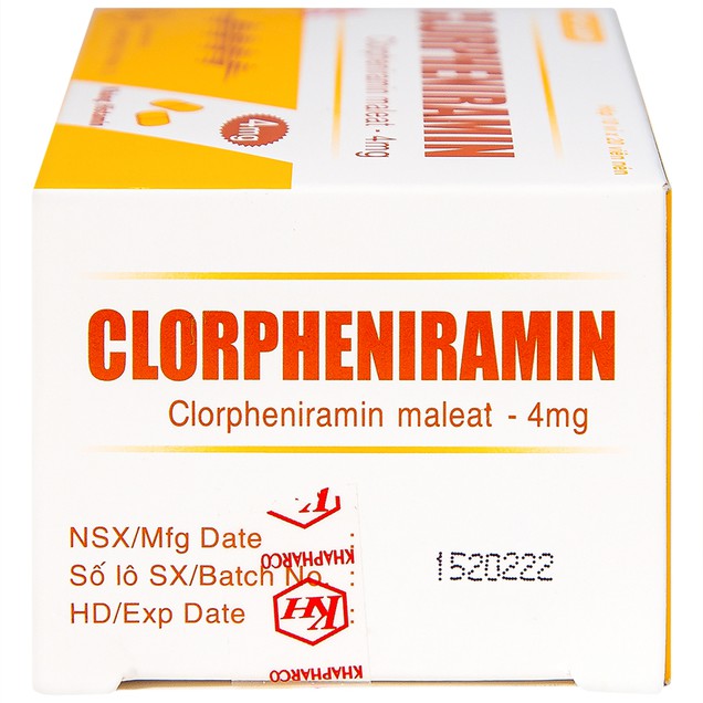 Thuốc Clorpheniramin 4mg Khánh Hòa điều trị dị ứng da & dị ứng đường hô hấp (200 viên)