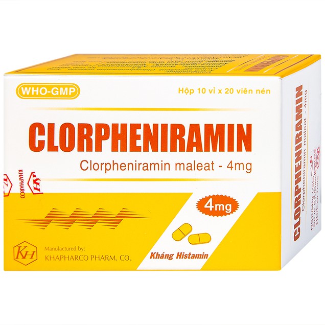 Thuốc Clorpheniramin 4mg Khánh Hòa điều trị dị ứng da & dị ứng đường hô hấp (200 viên)