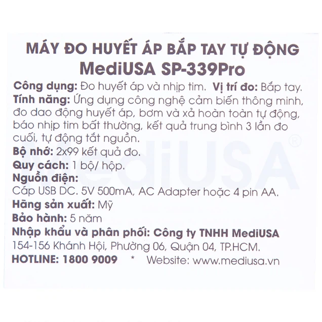 Máy đo huyết áp bắp tay tự động MediUSA SP-339 Pro hỗ trợ đo huyết áp và nhịp tim
