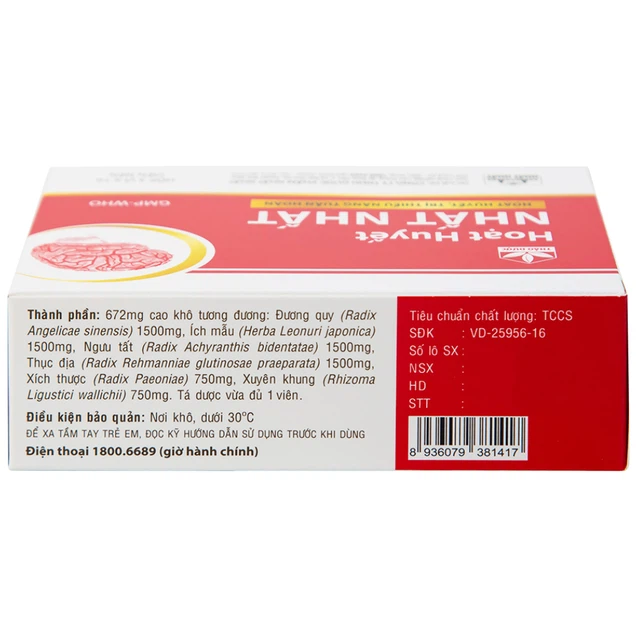 Thuốc Hoạt Huyết Nhất Nhất hỗ trợ hoạt huyết, điều trị thiểu năng tuần hoàn (30 viên)