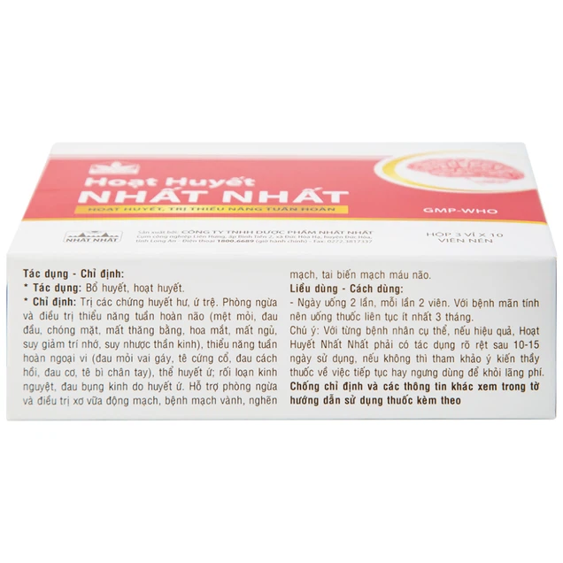 Thuốc Hoạt Huyết Nhất Nhất hỗ trợ hoạt huyết, điều trị thiểu năng tuần hoàn (30 viên)