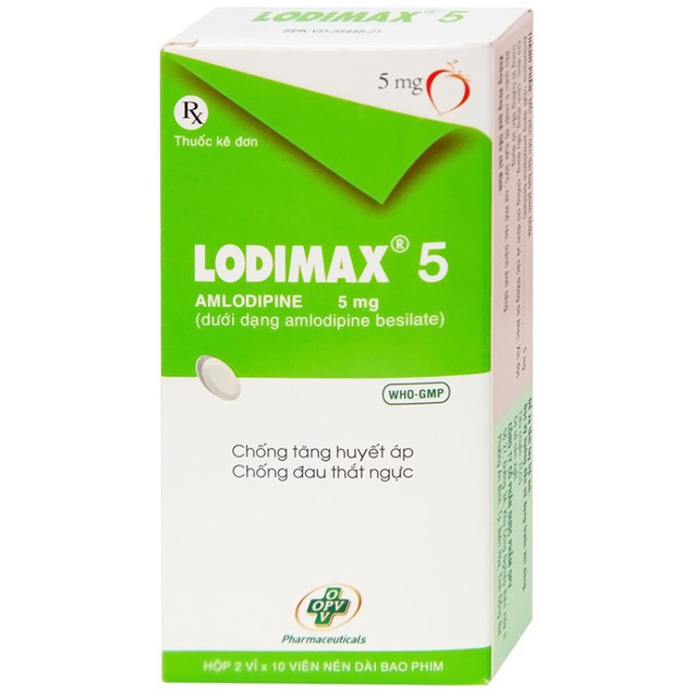 Thuốc Lodimax 5mg OPV điều trị tăng huyết áp, đau thắt ngực (2 vỉ x 10 viên)