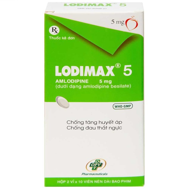 Thuốc Lodimax 5mg OPV điều trị tăng huyết áp, đau thắt ngực (2 vỉ x 10 viên)