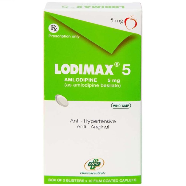 Thuốc Lodimax 5mg OPV điều trị tăng huyết áp, đau thắt ngực (2 vỉ x 10 viên)