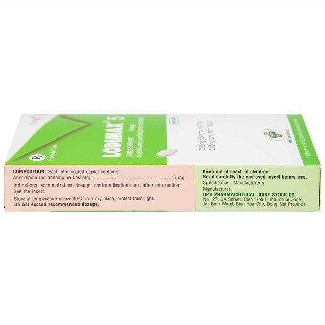 Thuốc Lodimax 5mg OPV điều trị tăng huyết áp, đau thắt ngực (2 vỉ x 10 viên)
