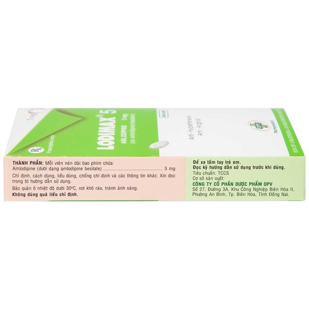Thuốc Lodimax 5mg OPV điều trị tăng huyết áp, đau thắt ngực (2 vỉ x 10 viên)