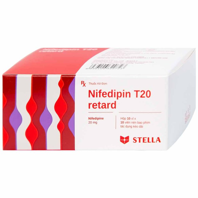 Thuốc Nifedipin T20 Retard Stella dự phòng đau thắt ngực (10 vỉ x 10 viên)