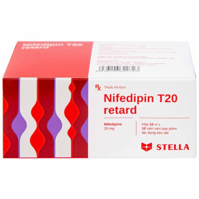 Thuốc Nifedipin T20 Retard Stella dự phòng đau thắt ngực (10 vỉ x 10 viên)