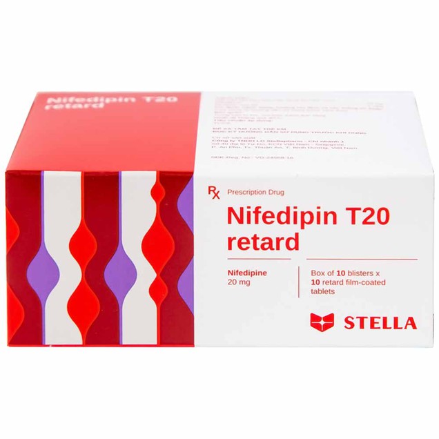 Thuốc Nifedipin T20 Retard Stella dự phòng đau thắt ngực (10 vỉ x 10 viên)