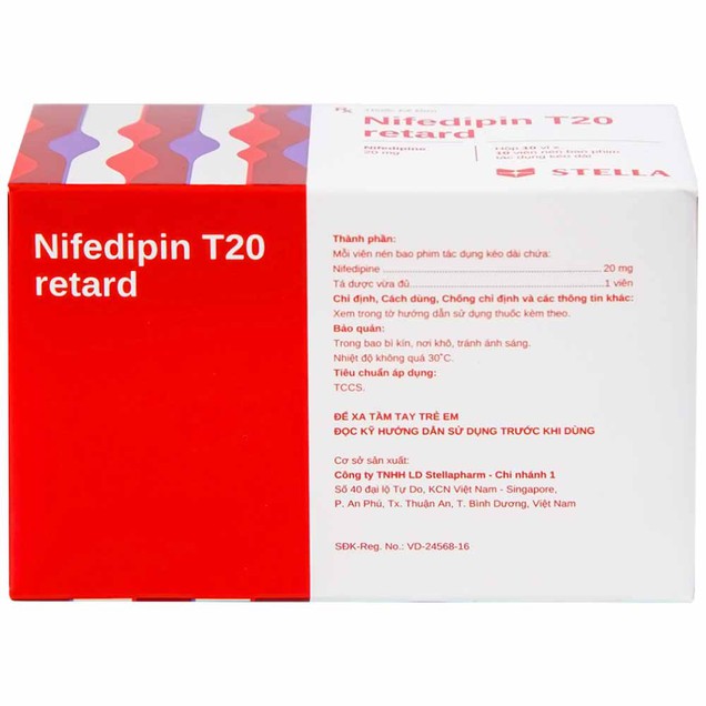 Thuốc Nifedipin T20 Retard Stella dự phòng đau thắt ngực (10 vỉ x 10 viên)