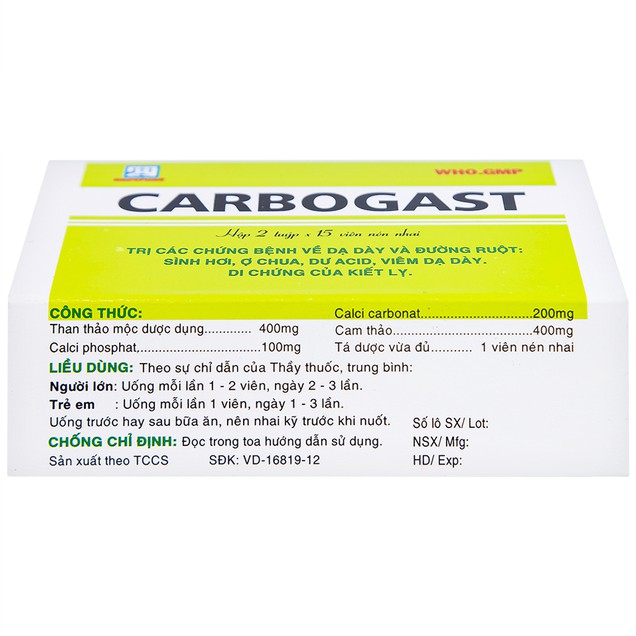 Thuốc Carbogast Nadyphar điều trị chứng bệnh về dạ dày và đường ruột (2 tuýp x 15 viên)
