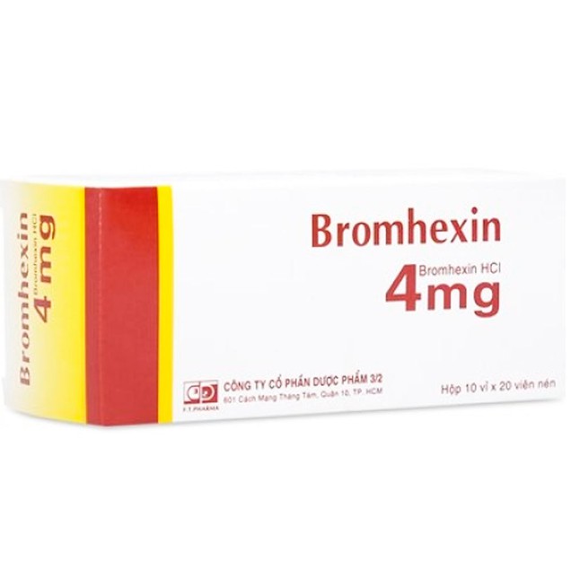 Thuốc Bromhexin 4mg Dược 3-2 giúp tan đờm trong viêm phế quản (10 vỉ x 20 viên)